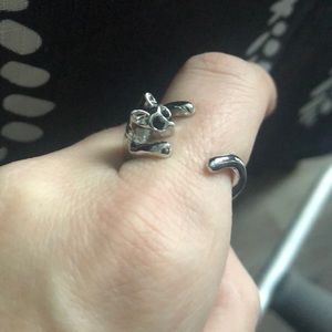 🦋4/$20 Silver Cat Ring-Black Zircon Eyes